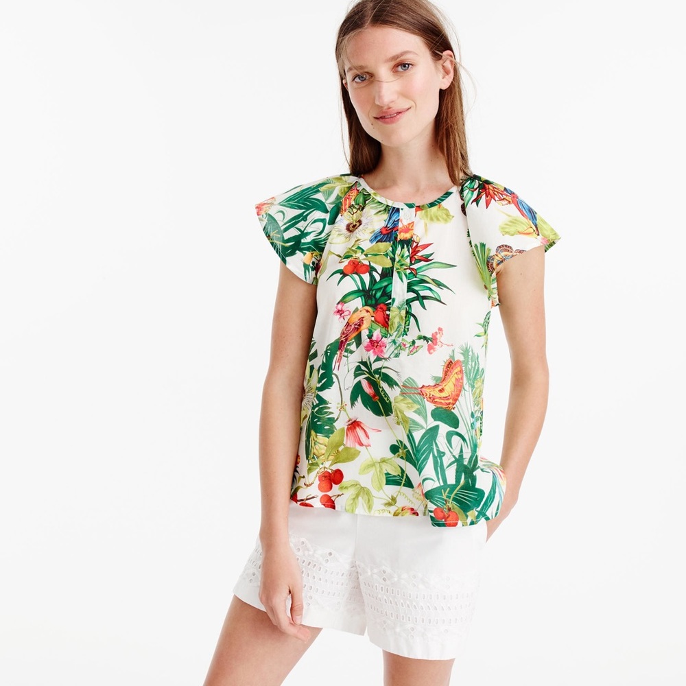J.Crew Woman’s tropical ruffle sleeve top
